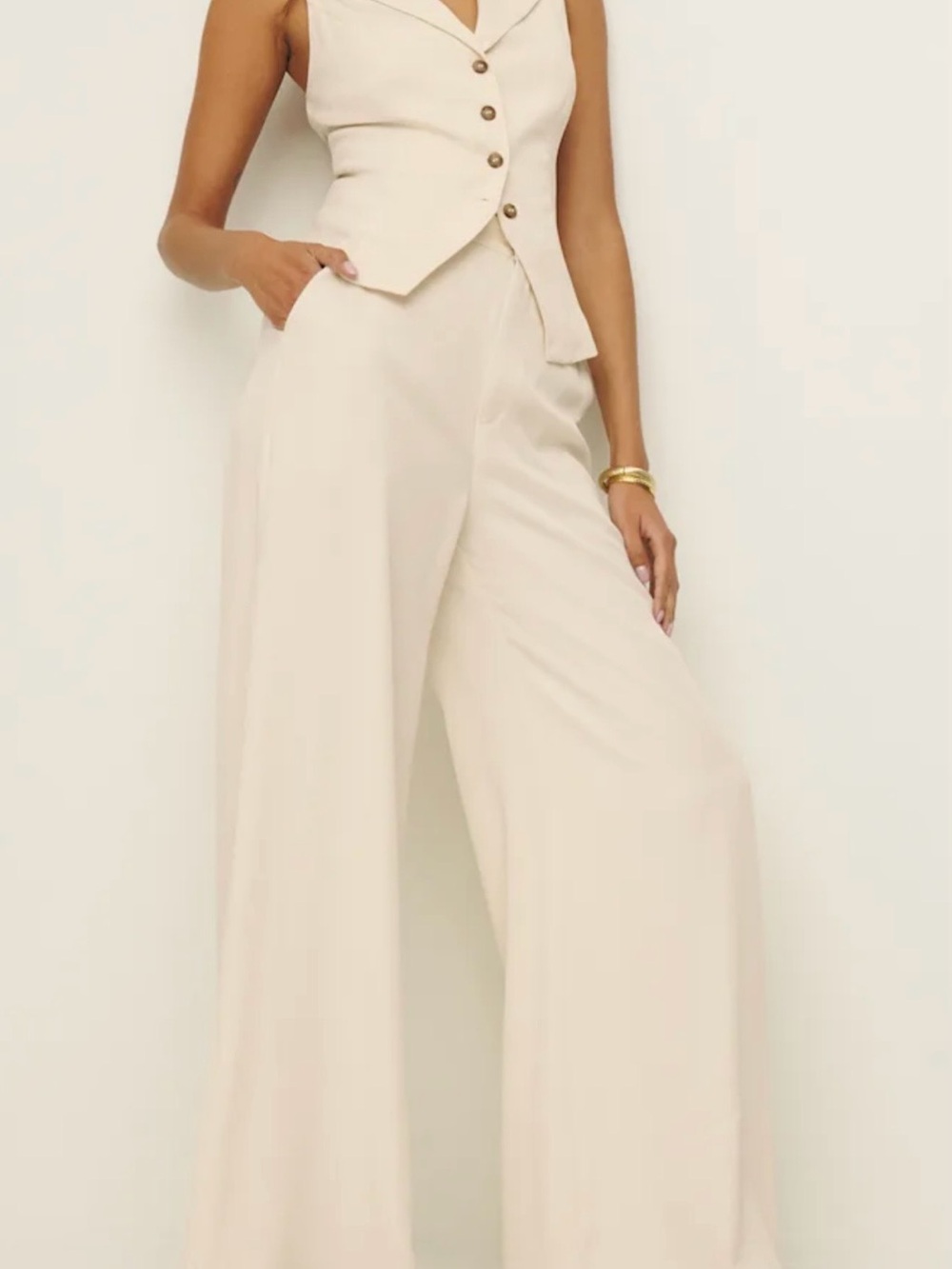 Reformation Cream Wide-Leg Pants